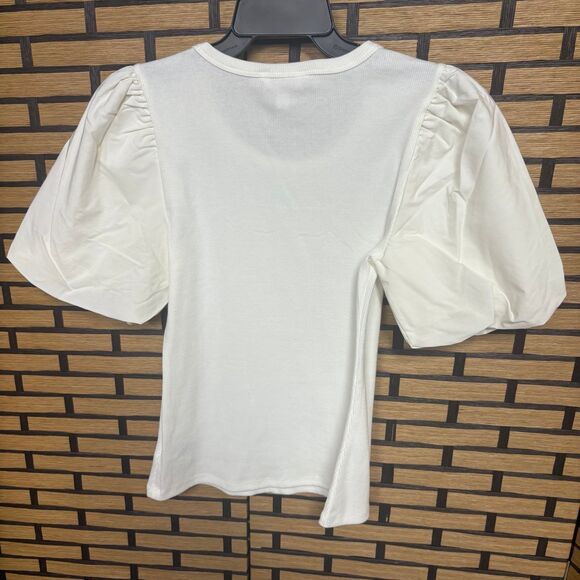 Time And Tru White Puff Sleeve Top Size Small - Picture 2 of 8